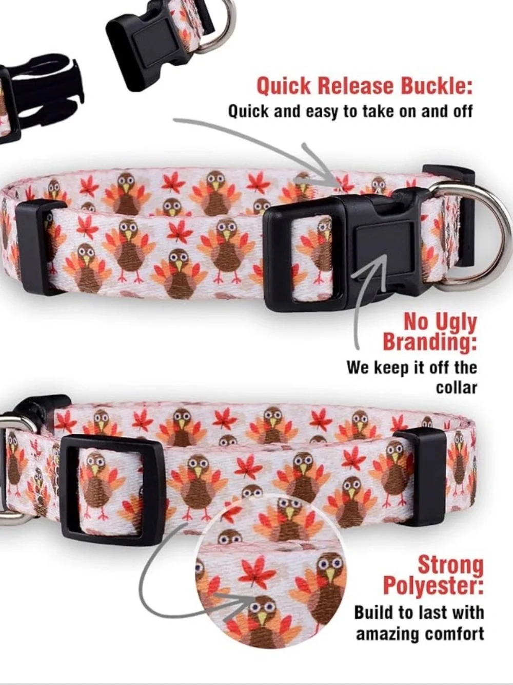 Native Pup Holiday Fall Thanksgiving Turkey Dog Collar - Large